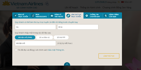 Hướng dẫn làm thủ tục Check in trực tuyến hãng Vietnam Airlines