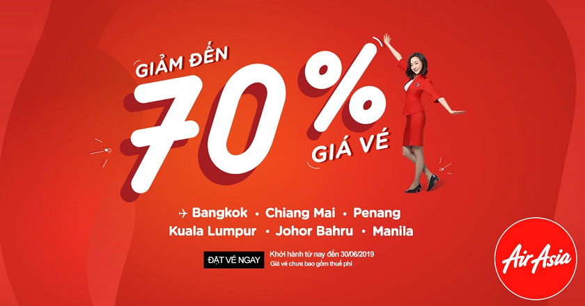 AirAsia giảm 70% giá vé, từ Việt Nam bay khắp muôn nơi